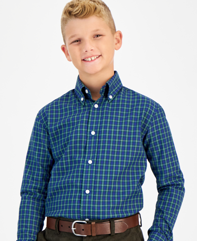 Brooks Brothers Kids' B By  Big Boys Classic Fit Long Sleeve Dress Shirt In Navy,green