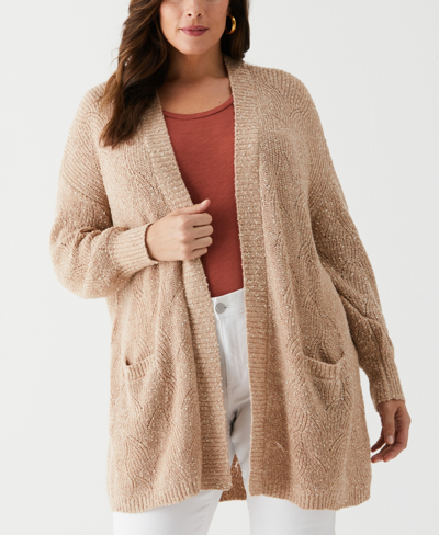 Ella Rafaella Plus Size Duster Long Sleeve Cardigan Sweater In Warm Taupe