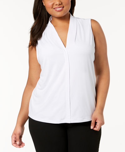 Calvin Klein Plus Size V-neck Top In Black
