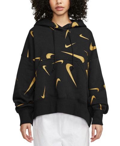 Nike Women's Sportswear Printed Hoodie In Black,bronzine