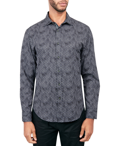 Society Of Threads Men's Regular-fit Non-iron Performance Stretch Geo-print Button-down Shirt In Black