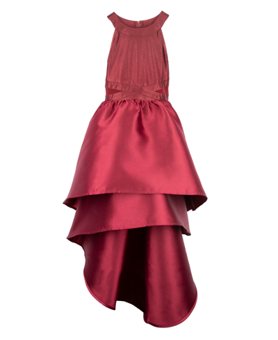 Emerald Sundae Kids' Big Girls Illusion Waist Double Tier High Low Dress In Burgundy