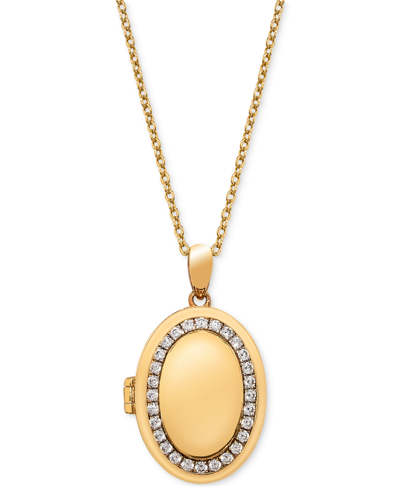 Macy's Diamond Halo Oval Locket 18" Pendant Necklace (1/3 Ct. T.w.) In 14k Gold-plated Sterling Silver