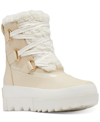 Sorel Joan Of Arctic Leather Faux-fur Snow Booties In Bleached Ceramic,sea Salt