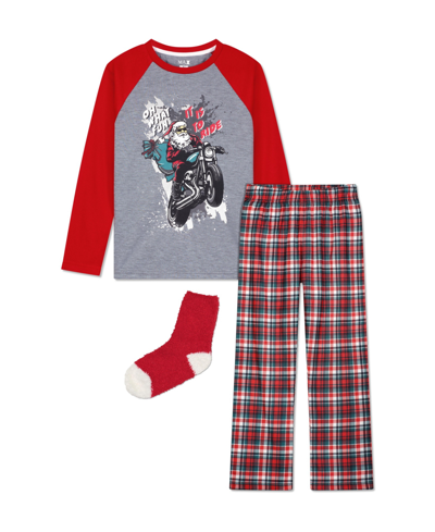Max & Olivia Kids' Big Boys 2 Pack Pajama Set With Socks, 3 Pieces In Gray