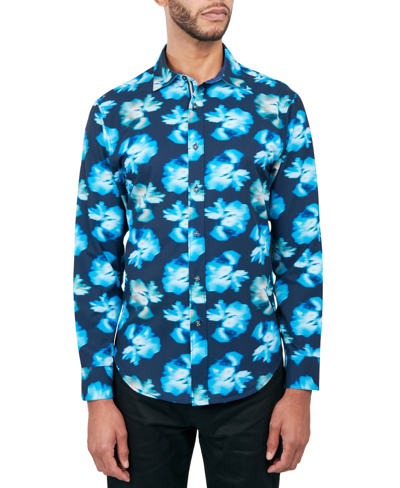 Society Of Threads Men's Regular-fit Non-iron Performance Stretch Abstract Floral Button-down Shirt In Blue