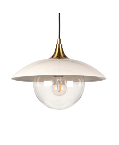 Hudson & Canal Alvia 14.5" Metal And Glass Shade Wide Pendant In Pearled White,brass
