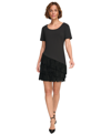 Dkny Womens Embellished Fringe Top Studded Fringe Mini Skirt In Black