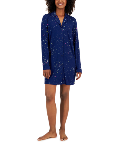 Jenni Women's Notched-collar Long-sleeve Sleepshirt, Created For Macy's In Ditsy Space