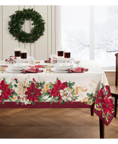 Elrene Poinsettia Garlands Engineered Tablecloth, 60" X 84" Oval In Multi