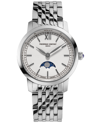 Frederique Constant Women's Swiss Slimline Moonphase Stainless Steel Bracelet Watch 30mm In Silver-tone