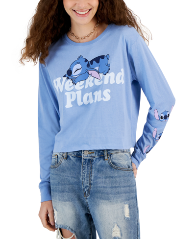 Disney Juniors' Stitch Weekend Plans Long-sleeve Graphic T-shirt In Endless Sky
