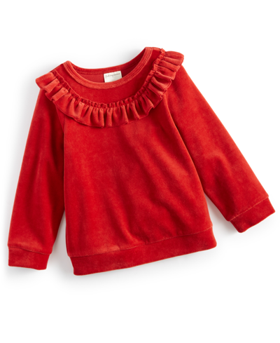 First Impressions Baby Girls Ruffled Velour Top, Created For Macy's In Emboldened