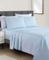 Sunham Microfiber Easy Care Printed 4-pc. Sheet Set, Queen In Blue Geo Diamond