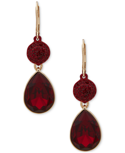 Karl Lagerfeld Silver-tone Mixed Stone Double Drop Earrings In Red