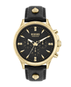 Versus Men's Multifunction Quartz Chrono Lion Modern Black Leather Strap Watch 45mm In Gold
