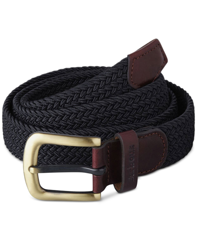 Barbour Men's Stretch Webbing Belt With Faux-leather Trim In Navy