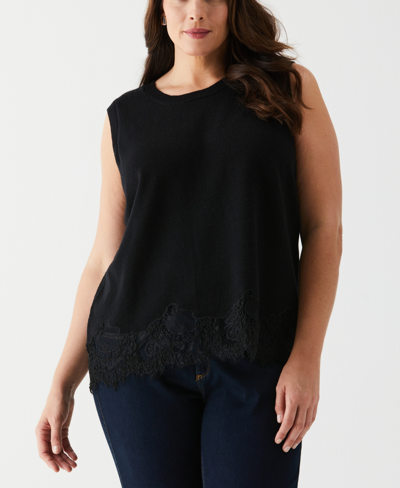 Ella Rafaella Plus Size Lace Trim Sleeveless Shell Sweater In Black