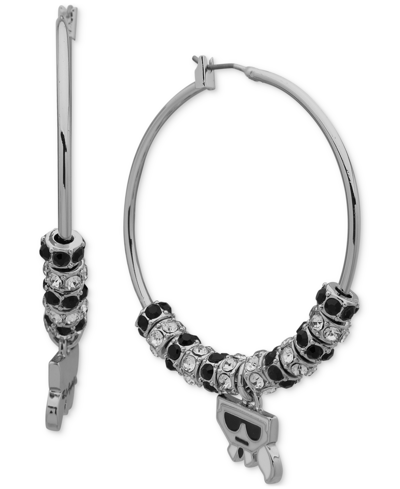 Karl Lagerfeld Silver-tone Karl Charm Beaded Hoop Earrings In Black