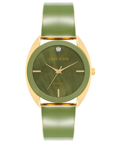 Anne Klein Women's Three-hand Quartz Green And Gold-tone Alloy Bangle Watch, 34mm In Gold-tone,green
