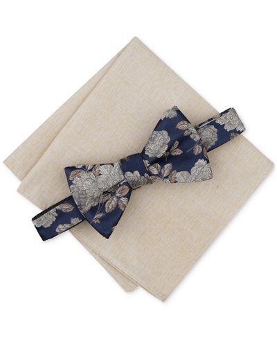 Bar Iii Men's Ellery Floral Bow Tie & Solid Pocket Square Set, Created For Macy's In Tan