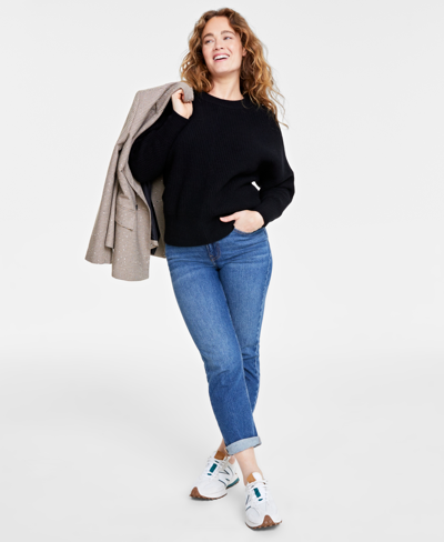 On 34th Plus Size Dolman-sleeve Crewneck Sweater, Created For Macy's In Deep Black