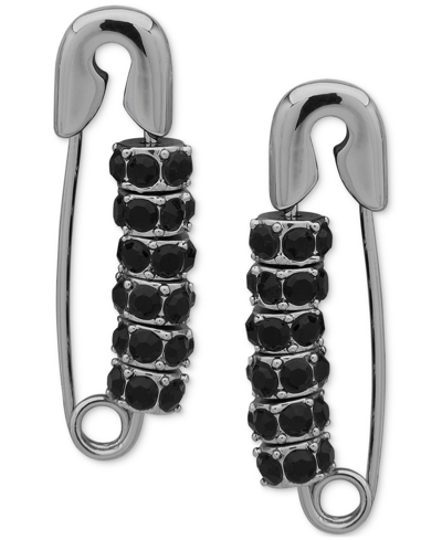 Karl Lagerfeld Silver-tone Jet Pave Bead Safety Pin Drop Earrings In Black