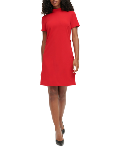 Karl Lagerfeld Women's Mock Neck Bow-trimmed Dress In Admiral Red