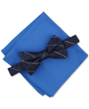 ALFANI MEN'S CANFIELD GRID BOW TIE & SOLID POCKET SQUARE SET, CREATED FOR MACY'S