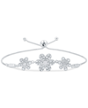 Macy's Diamond Triple Flower Bolo Bracelet (1/6 Ct. T.w.) In Sterling Silver In Sterling Silver