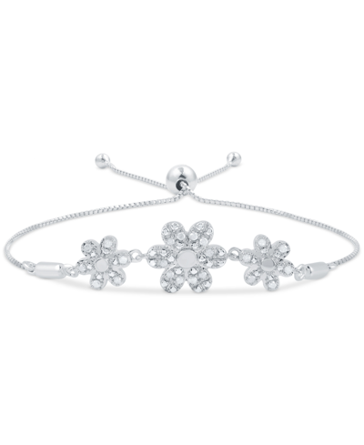 Macy's Diamond Triple Flower Bolo Bracelet (1/6 Ct. T.w.) In Sterling Silver