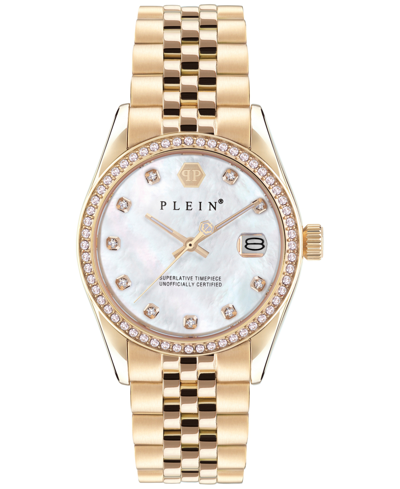 PHILIPP PLEIN WOMEN'S DATE SUPERLATIVE GOLD ION-PLATED BRACELET WATCH 34MM