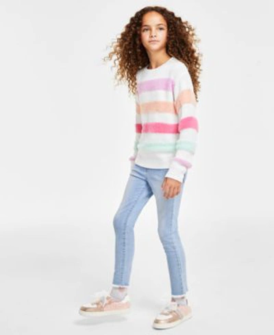 Epic Threads Toddler Little Big Girls Striped Sweater Big Girl Sharkbite Skinny Fit Jeans Created For Macys In Bright Lt Wash