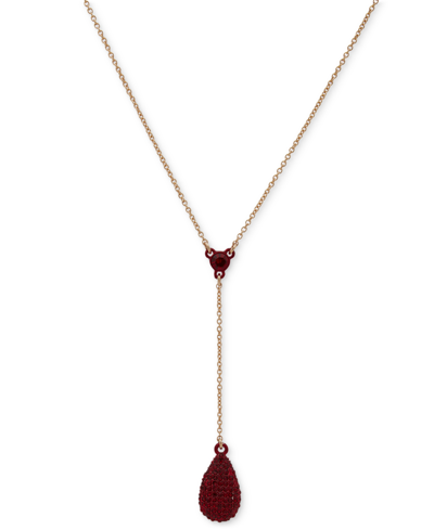 Dkny Gold-tone Pave Crystal Lariat Necklace, 16" + 3" Extender In Red