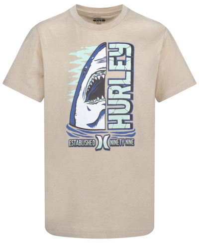 Hurley Kids' Big Boys Shark Splitter Short Sleeves T-shirt In Light Khaki Heather