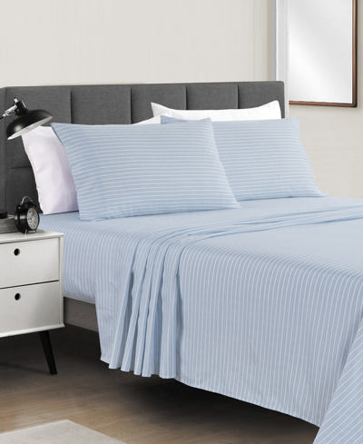 Sunham Microfiber Printed 4-pc. Sheet Set, California King In Blue Stripe