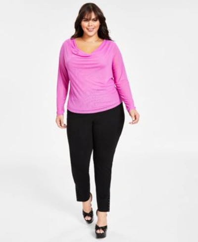 Bar Iii Plus Size Long Sleeve Cowl Neck Top High Rise Ponte Knit Leggings Created For Macys In Deep Black