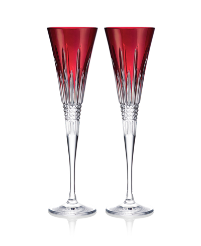 Waterford Set Of 2 Crystal New Year Celebration Champagne Flutes (200ml) In Red