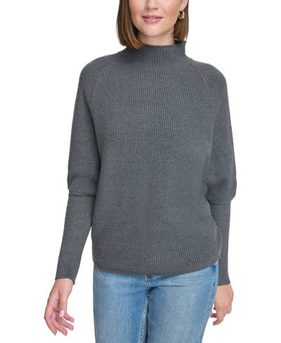Calvin Klein Jeans Est.1978 Petite Raglan Long-sleeve Funnel-neck Sweater In Forged Iron