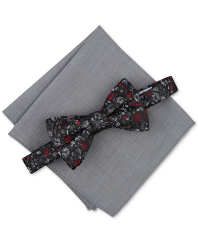Bar Iii Men's Jenera Floral Bow Tie & Solid Pocket Square Set, Created For Macy's In Black