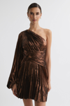 ACLER ACLER ONE-SHOULDER PLEATED METALLIC MINI DRESS