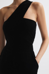 Reiss Black Petite Velvet One-shoulder Jumpsuit