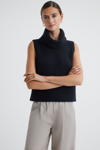 Reiss Kasha - Navy Wool-cashmere Sleeveless Removable Roll Neck Vest, L