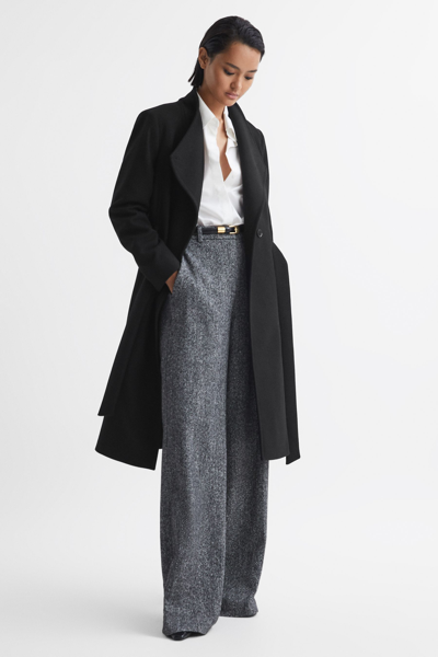 Reiss Freja - Black Tailored Wool Blend Longline Coat, Us 6