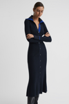 Reiss Millie Ribbed Knitted Midi Dress In Navy/blue