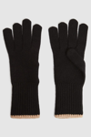 Reiss Black/camel Hazel Wool Blend Contrast Trim Gloves In Black/camel