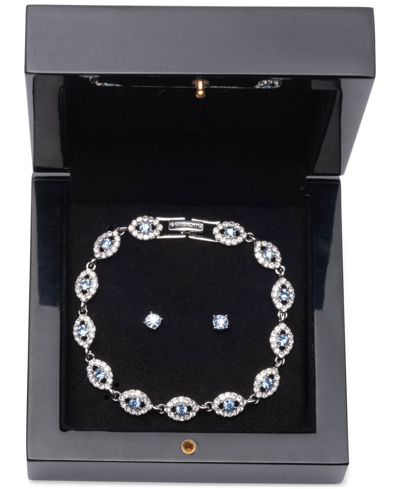 Givenchy Silver-tone 2-pc. Set Stone & Crystal Link Bracelet & Crystal Stud Earrings In Turq,aqua