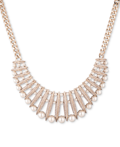 Givenchy Gold-tone Champagne Imitation Pearl Crystal Statement Collar Necklace, 16" + 3" Extender In White