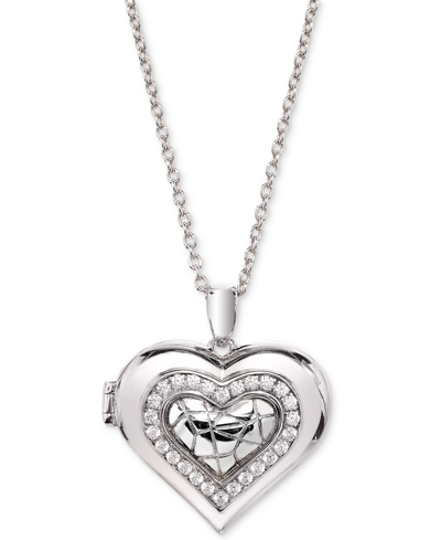Macy's Diamond Heart Locket 18" Pendant Necklace (1/4 Ct. T.w.) In Sterling Silver