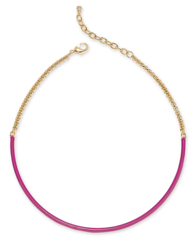 On 34th Gold-tone Color Mixed Chain Collar Necklace, 11-1/2" + 2" Extender, Created For Macy's In Pink